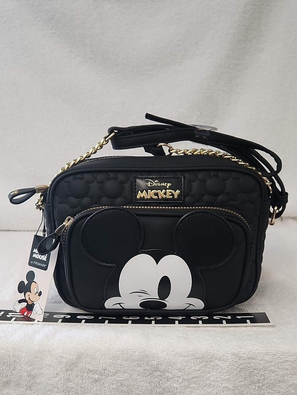 Primark Black Mickey Mouse Quilted Crossbody Bag with Gold Chain